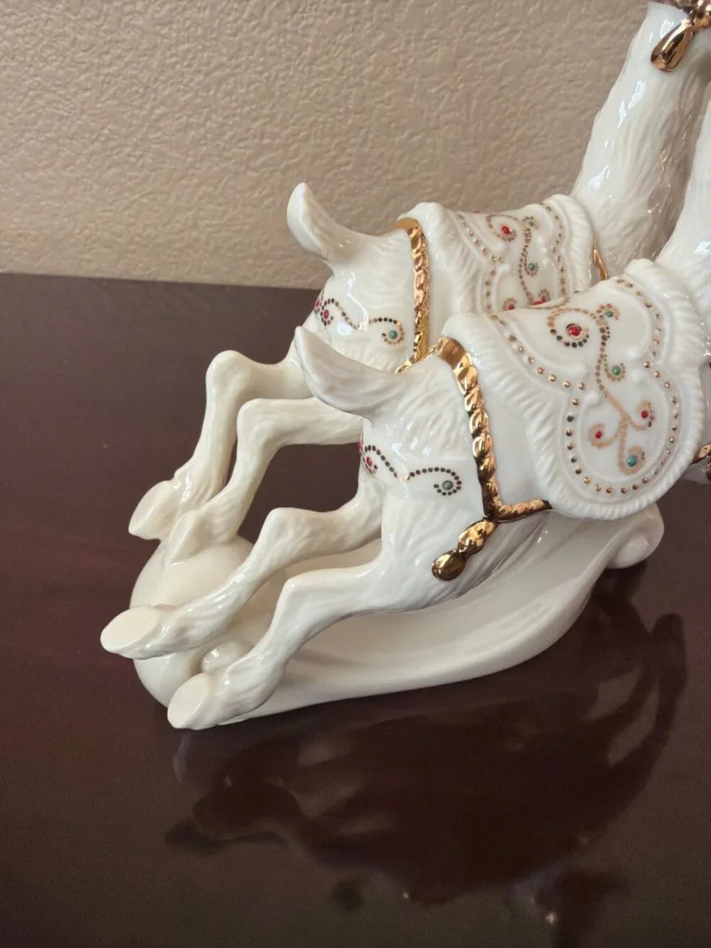 Lenox Dash Away All Comet & Cupid Reindeer Figurine 24K Gold Retired REPAIRED